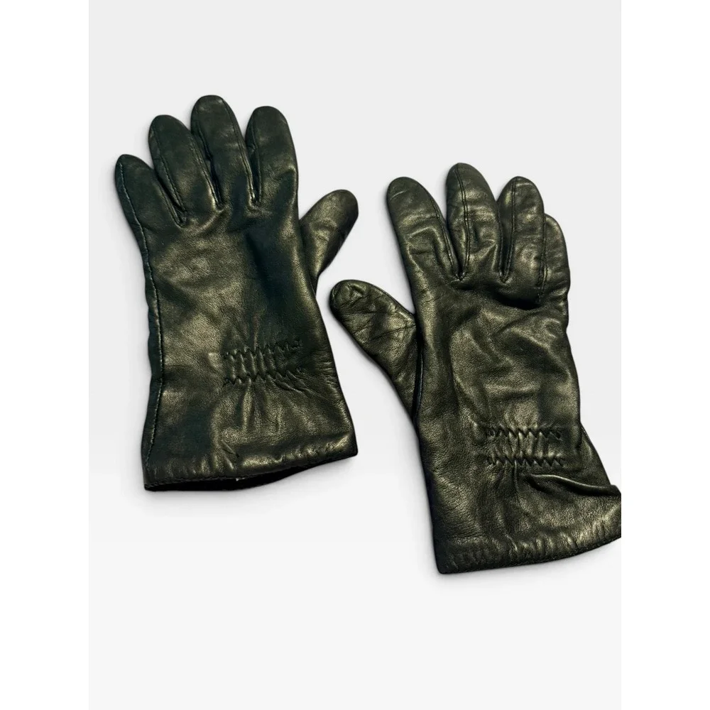 Downed womens Black Leather Gloves Soft Lined Elastic Wrist Winter Accessories S